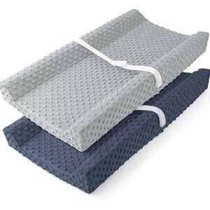 Minky dots baby Changing Pad Covers - Gray and Blue 2 soft 34x17x7 open box new